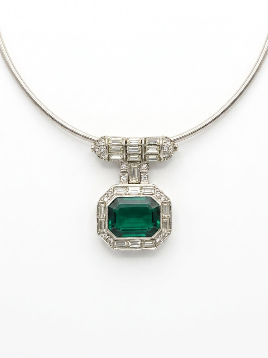 Art Deco Crystal & Green Glass Pendant