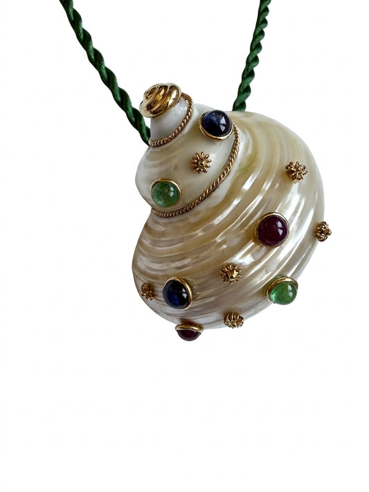 MAZ 14K Yellow Gold Multi-Gem Turbo Shell Pendant