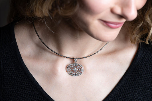 Lace-Pattern Diamond Cross Pendant