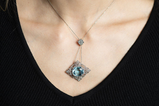 Edwardian Aquamarine & Diamond Flower Necklace