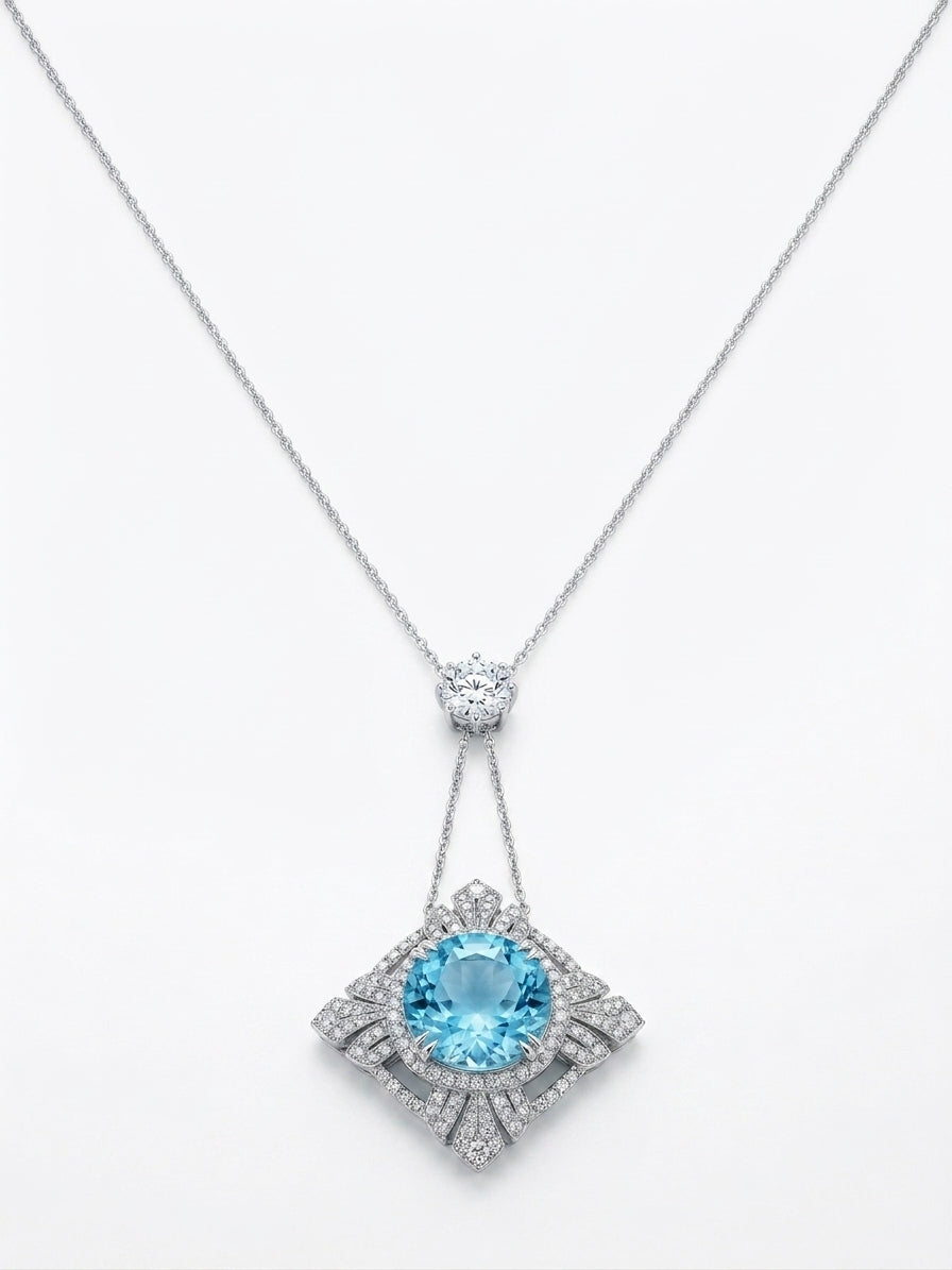 Edwardian Aquamarine & Diamond Flower Necklace