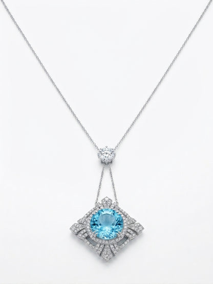 Edwardian Aquamarine & Diamond Flower Necklace
