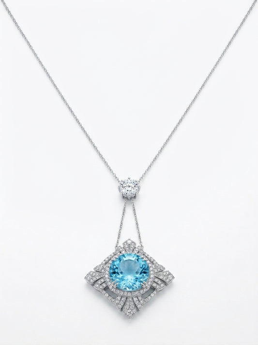 Edwardian Aquamarine & Diamond Flower Necklace