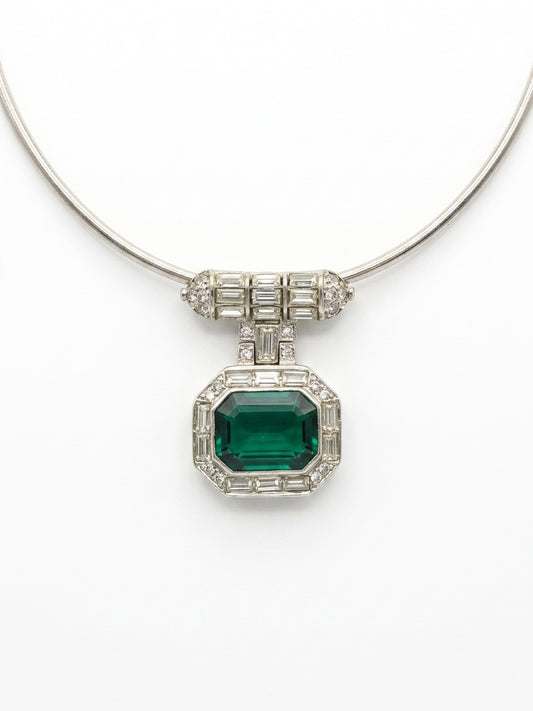 Art Deco Crystal & Green Glass Pendant