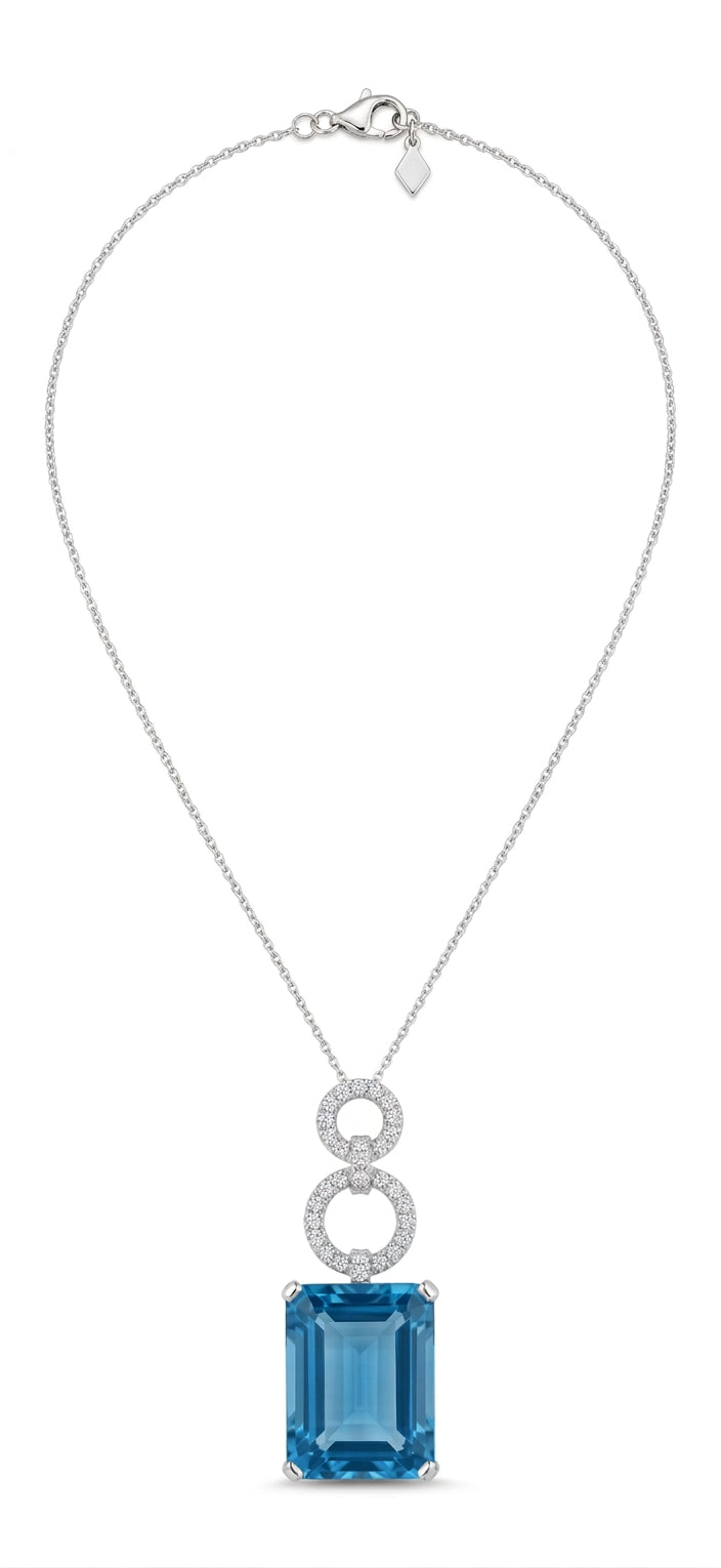 18K White Gold Diamond and Topaz Pendant