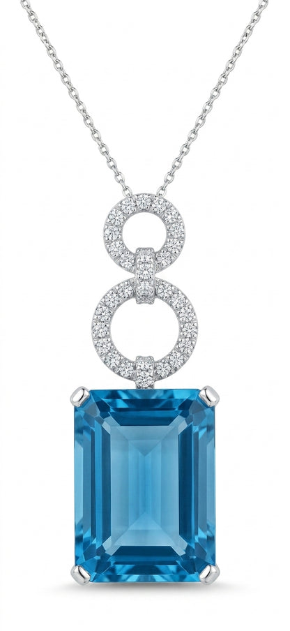 18K White Gold Diamond and Topaz Pendant