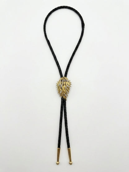 Vintage Diamond and Gold Feather Leather Bolo