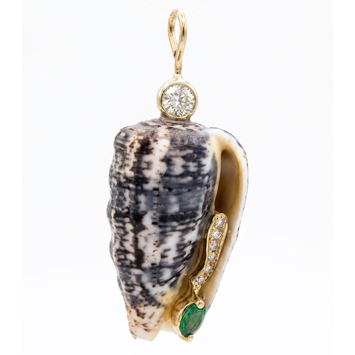 Marble Cone Shell Pendant with Tsavorite Garnet & Diamonds