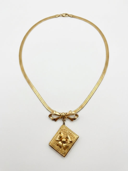 Vintage Gold Plated Bow Locket Necklace
