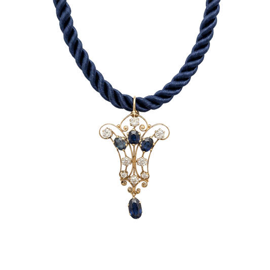 Art Nouveau Sapphire & Diamond "Midnight Filigree" Lavaliere