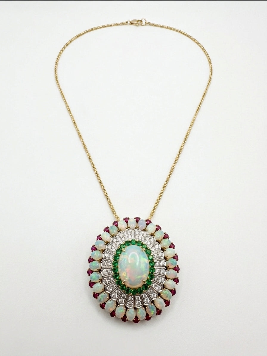 Victorian Revival Opal Sunburst Pendant