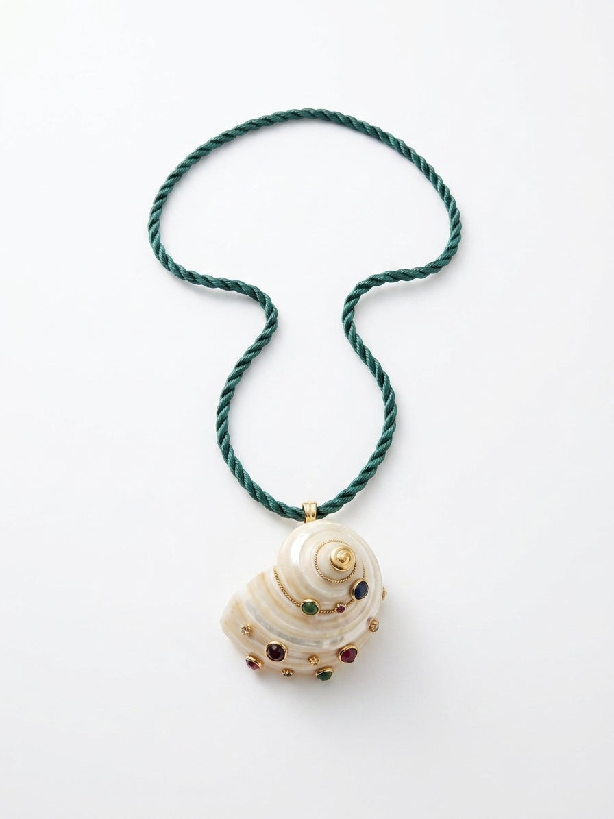 MAZ 14K Yellow Gold Multi-Gem Turbo Shell Pendant