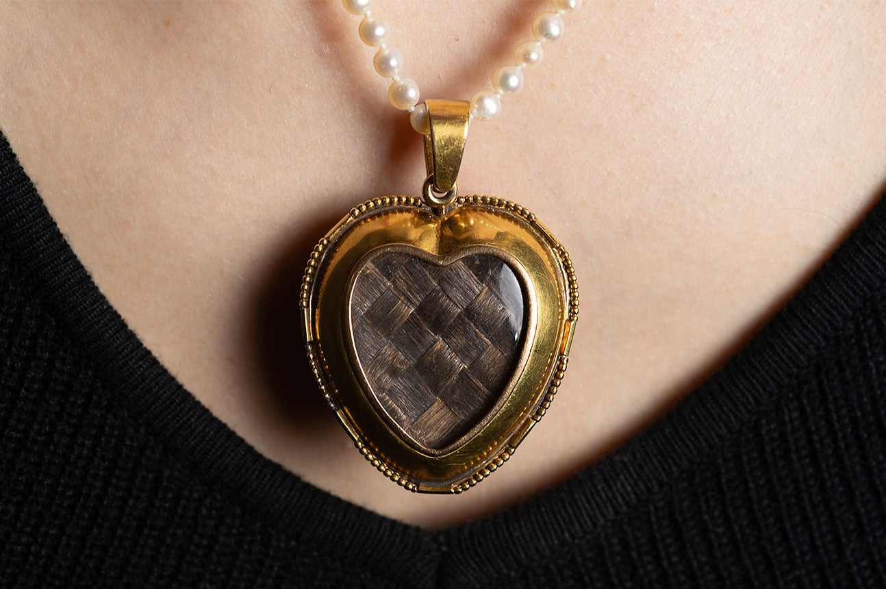 Victorian Agate & Pearl Mourning Heart Pendant