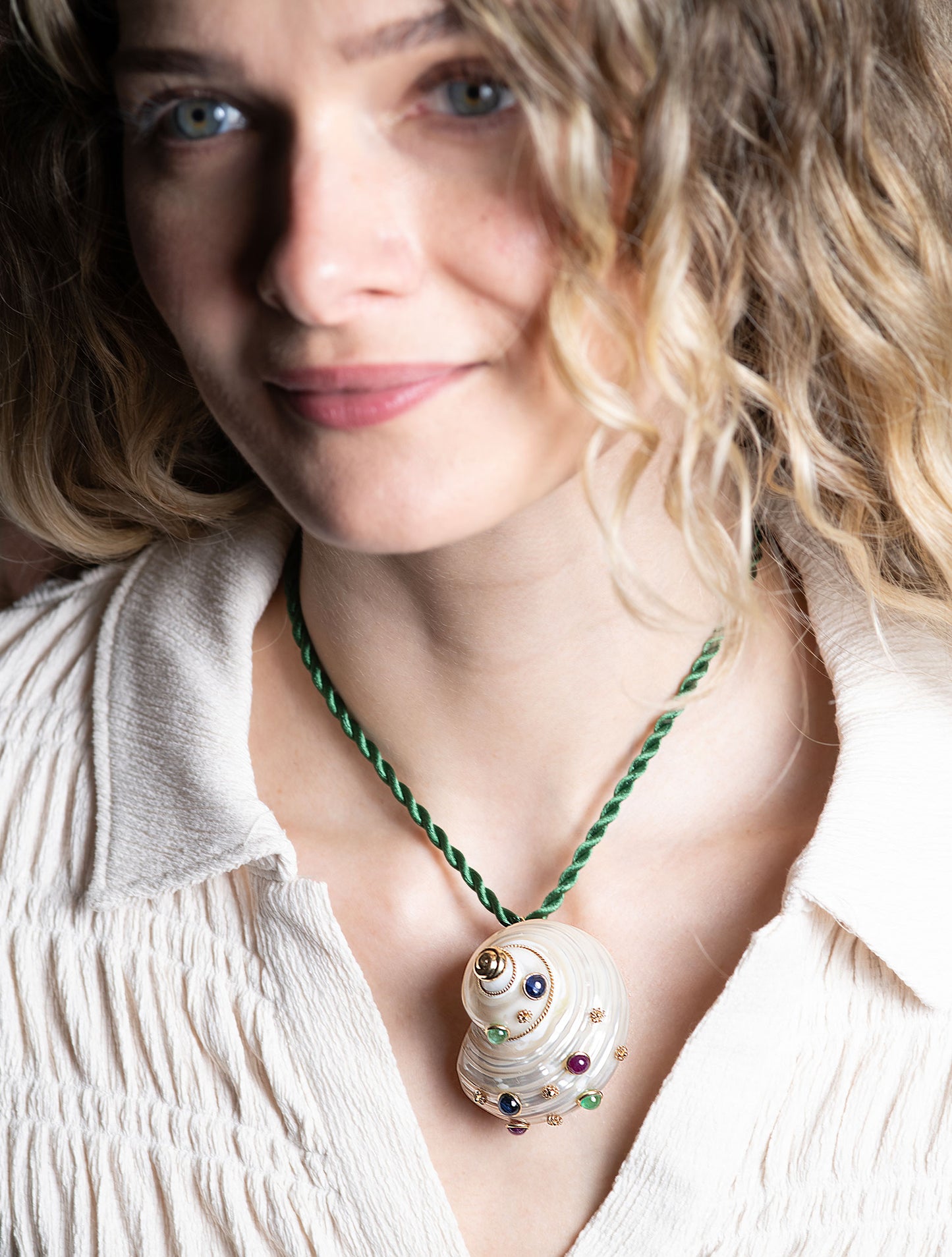 MAZ 14K Yellow Gold Multi-Gem Turbo Shell Pendant