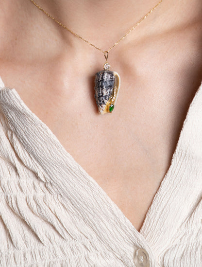 Marble Cone Shell Pendant with Tsavorite Garnet & Diamonds