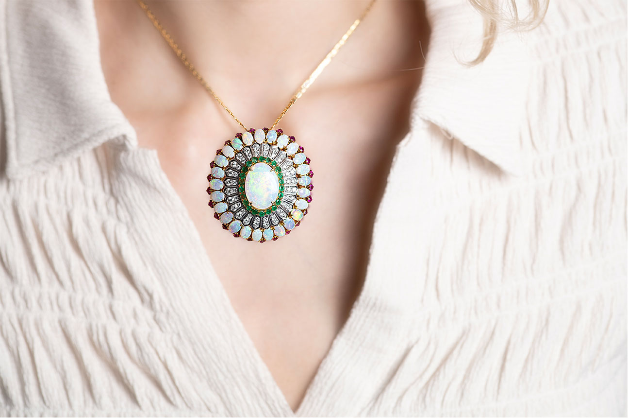 Victorian Revival Opal Sunburst Pendant