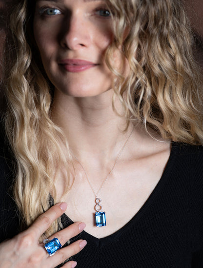 18K White Gold Diamond and Topaz Pendant