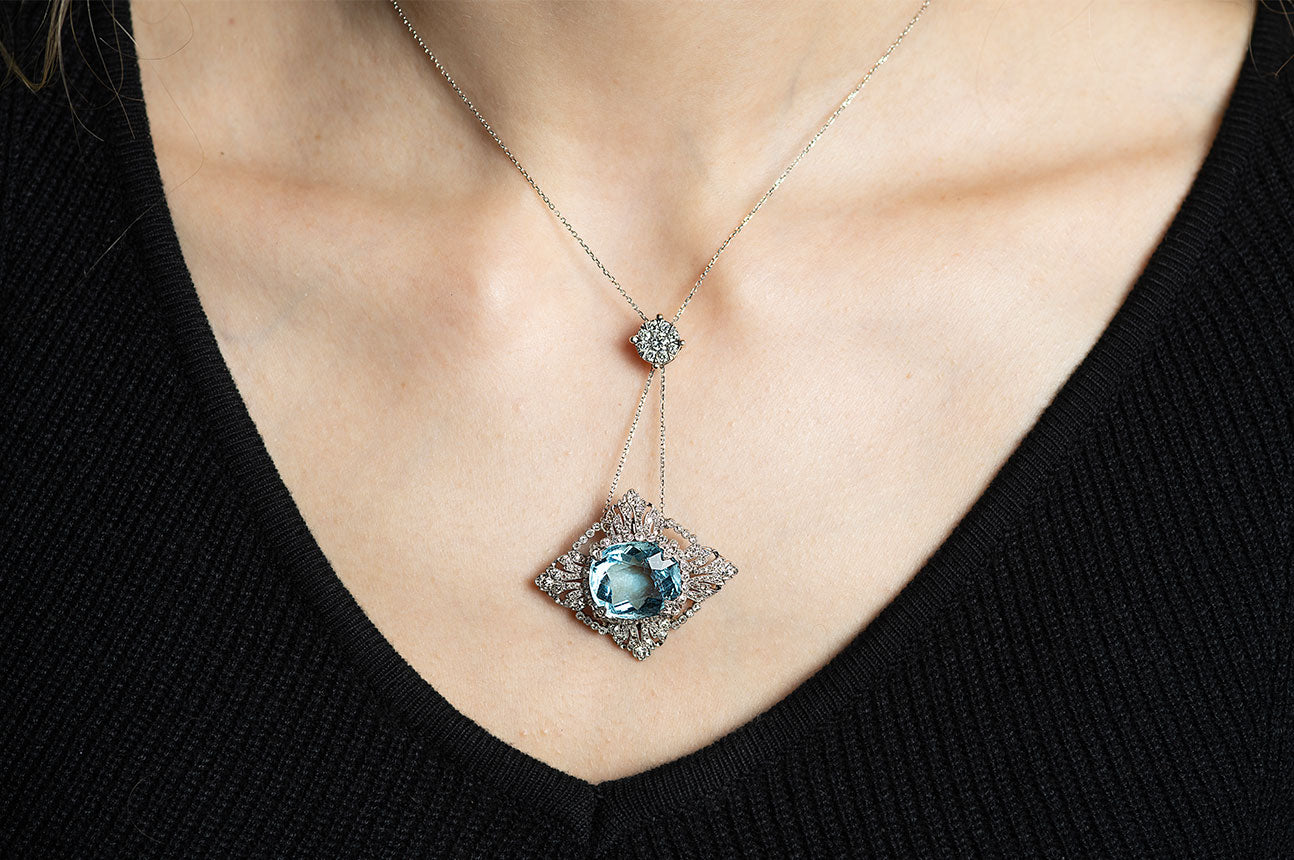 Edwardian Aquamarine & Diamond Flower Necklace