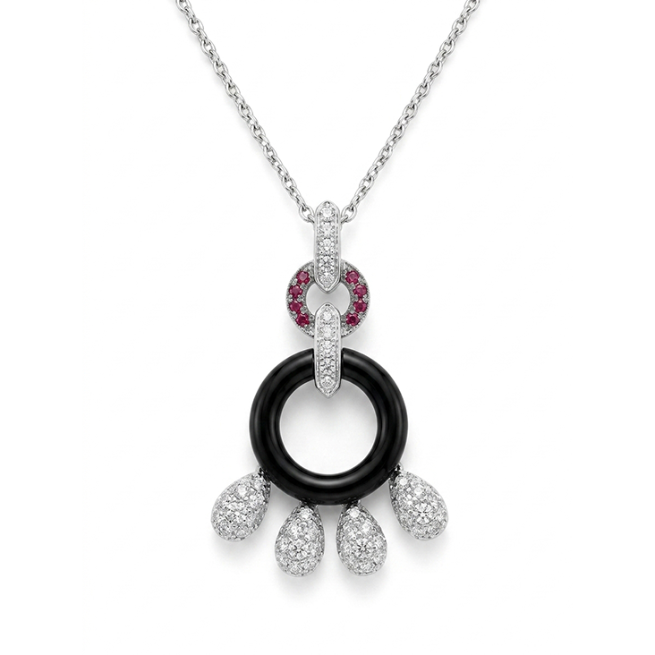Art Deco Onyx & Ruby Fringe Pendant