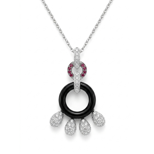 Art Deco Onyx & Ruby Fringe Pendant
