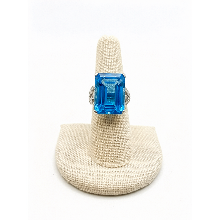 Emerald-Cut Blue Topaz & Pavé Diamond Cocktail Ring