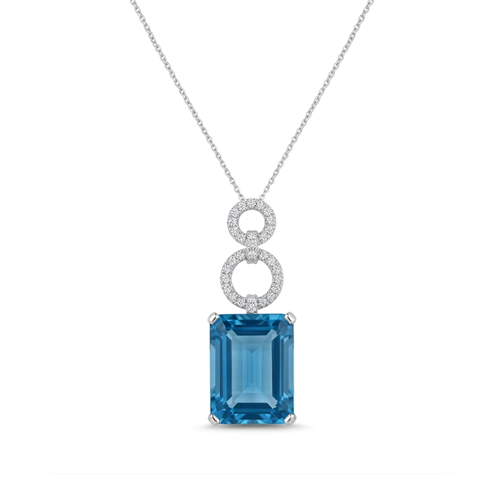 18K White Gold Diamond and Topaz Pendant