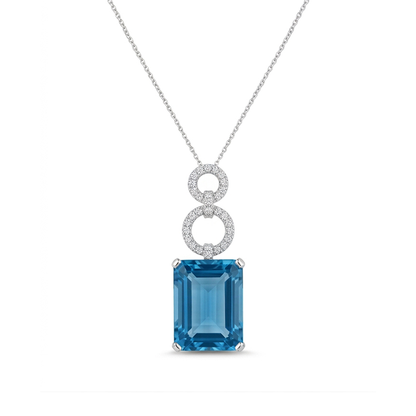 18K White Gold Diamond and Topaz Pendant
