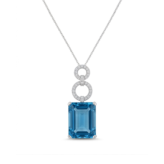 18K White Gold Diamond and Topaz Pendant