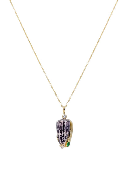 Marble Cone Shell Pendant with Tsavorite Garnet & Diamonds