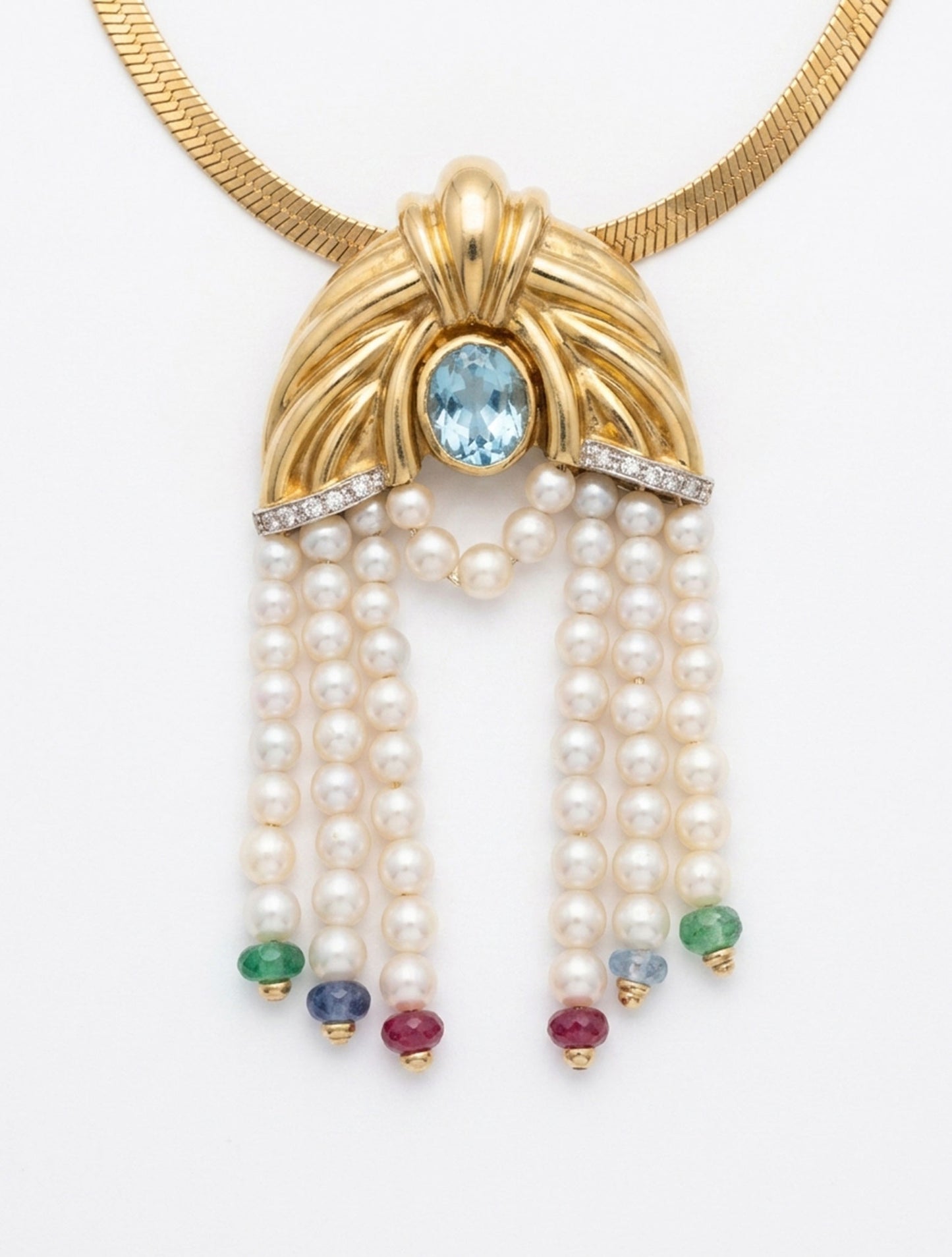 Art Deco Revival Pearl & Multi-Gemstone Fringe Pendant