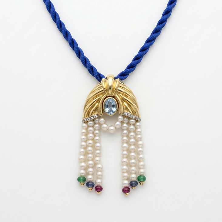 Art Deco Revival Pearl & Multi-Gemstone Fringe Pendant