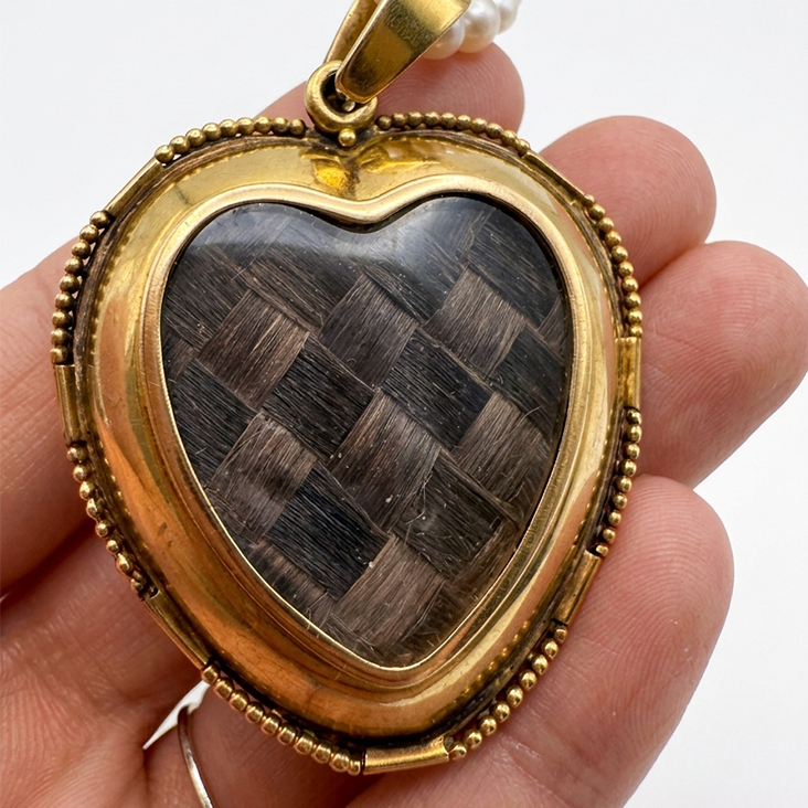 Victorian Agate & Pearl Mourning Heart Pendant