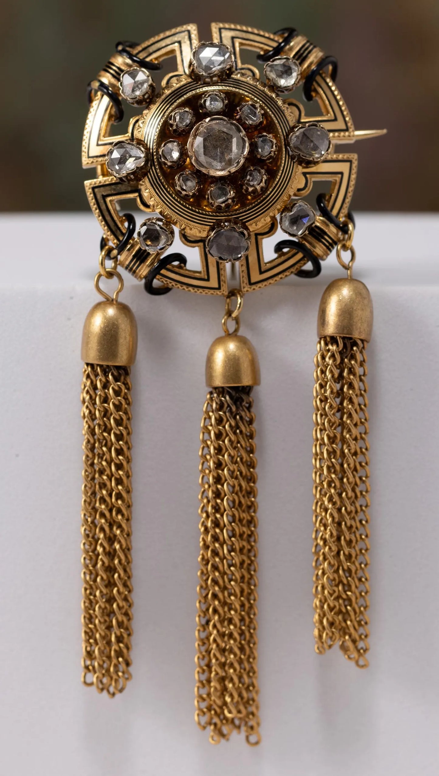 French Art Deco Diamond and Enamel Tassel Brooch