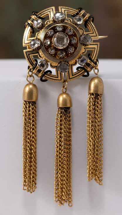 French Art Deco Diamond and Enamel Tassel Brooch