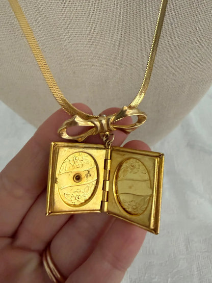 Vintage Gold Plated Bow Locket Necklace