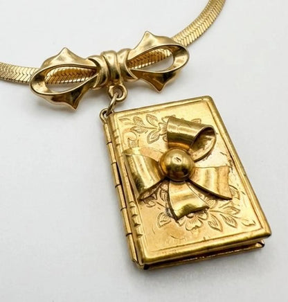Vintage Gold Plated Bow Locket Necklace