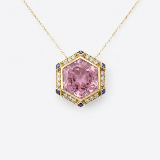 Hexagon Pink Tourmaline & Sapphire Pendant