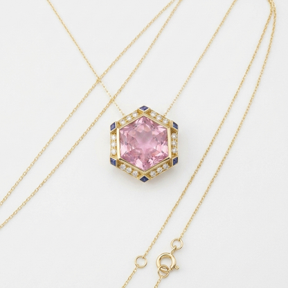 Hexagon Pink Tourmaline & Sapphire Pendant