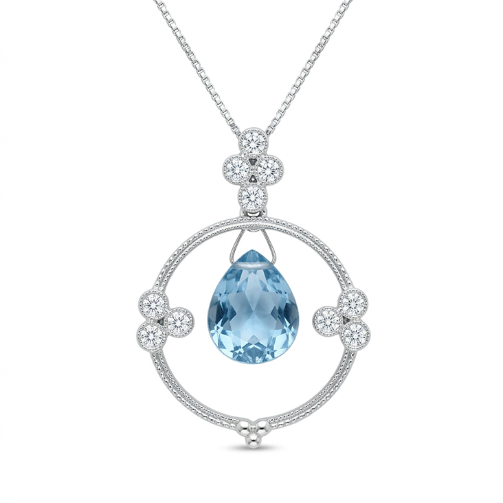 Diamond and Blue Topaz Teardrop Pendant