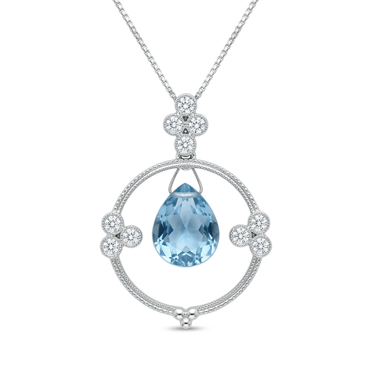 Diamond and Blue Topaz Teardrop Pendant